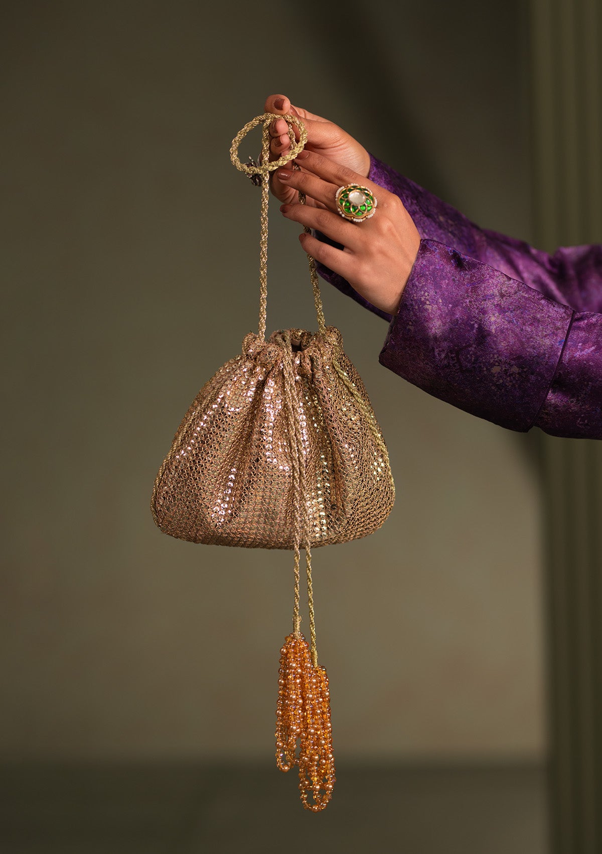 MISS AIK - RTW '25 D1 - GOLD SEQUIN POTLI