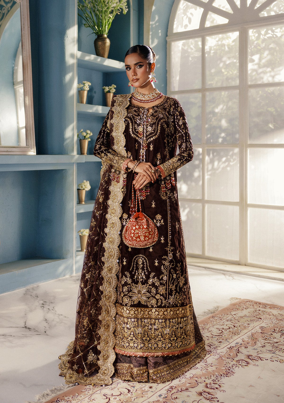 aik atelier black dress | Udaipur Velvet 25 Embroidered Organza Neckline Finishing