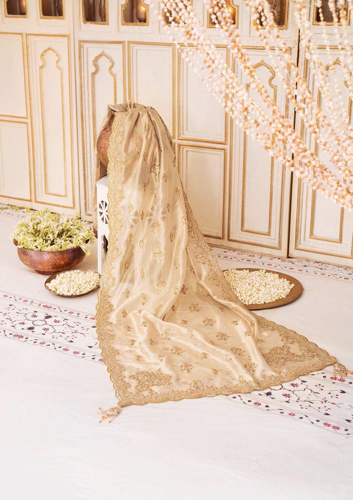 WEDDING FESTIVE '24 LIGHT GOLD TISSUE SHAWL