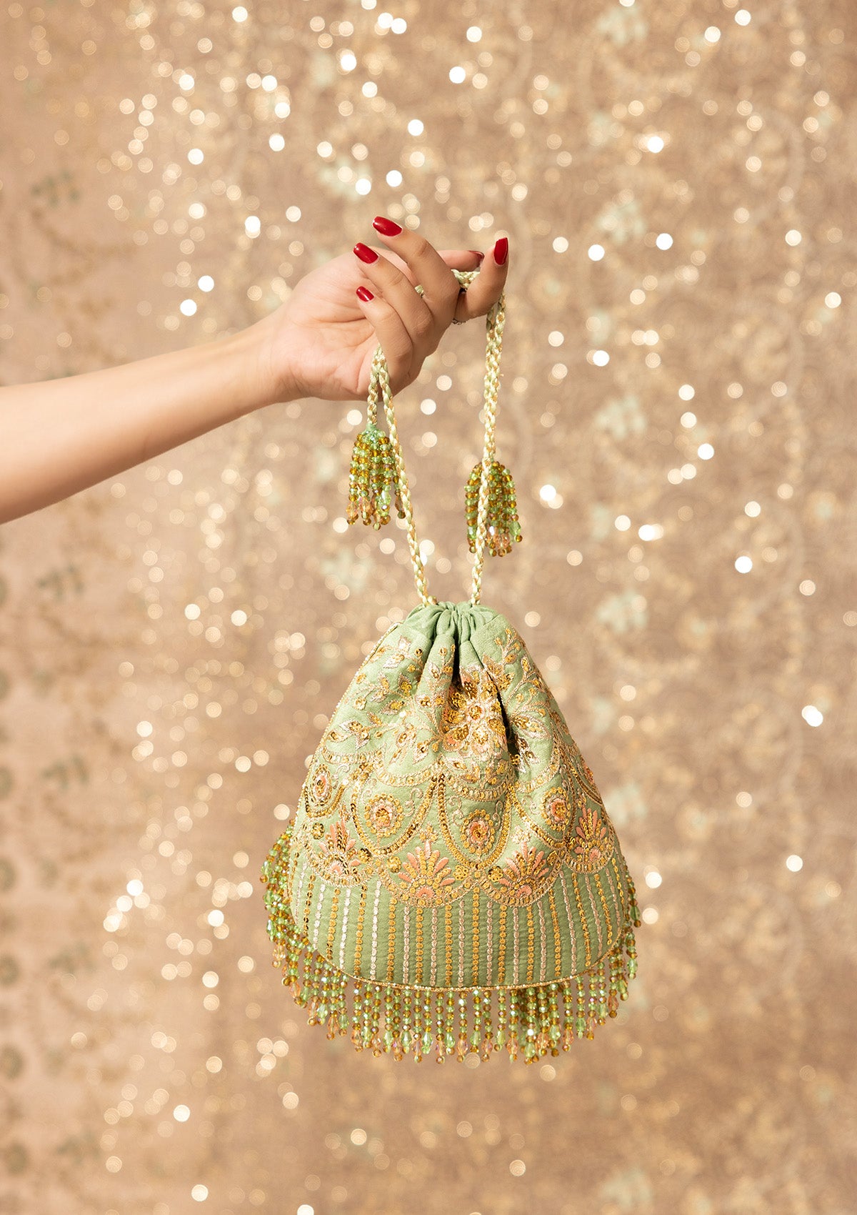 WEDDING FESTIVE '26 - VOL. 1 - PISTACHIO GREEN SILK POTLI